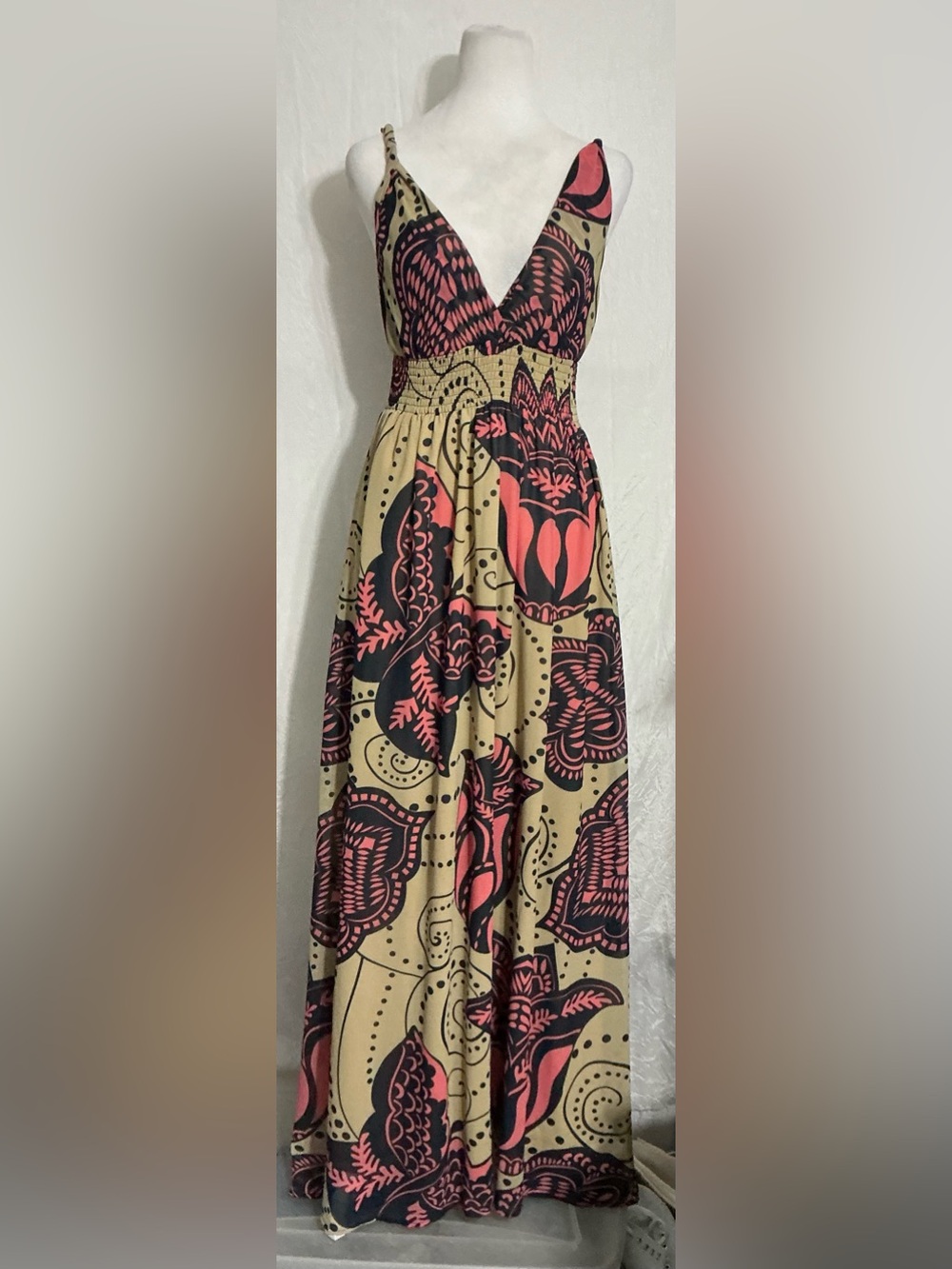 Aryeh Navy and Pink Patterned Maxi Dress